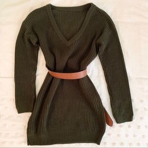 Lulus Olive Green Backless Sweater Dress